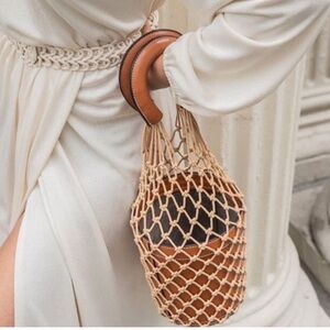 Staud Moreau Leather Net Cage Bucket Bag Suede Lined